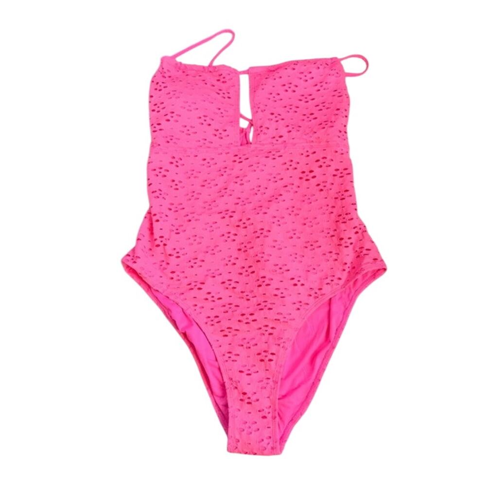 NWT Betsey Johnson Hot Pink Eyelet Strappy One Piece Swimsuit XL Beachy Dopamine